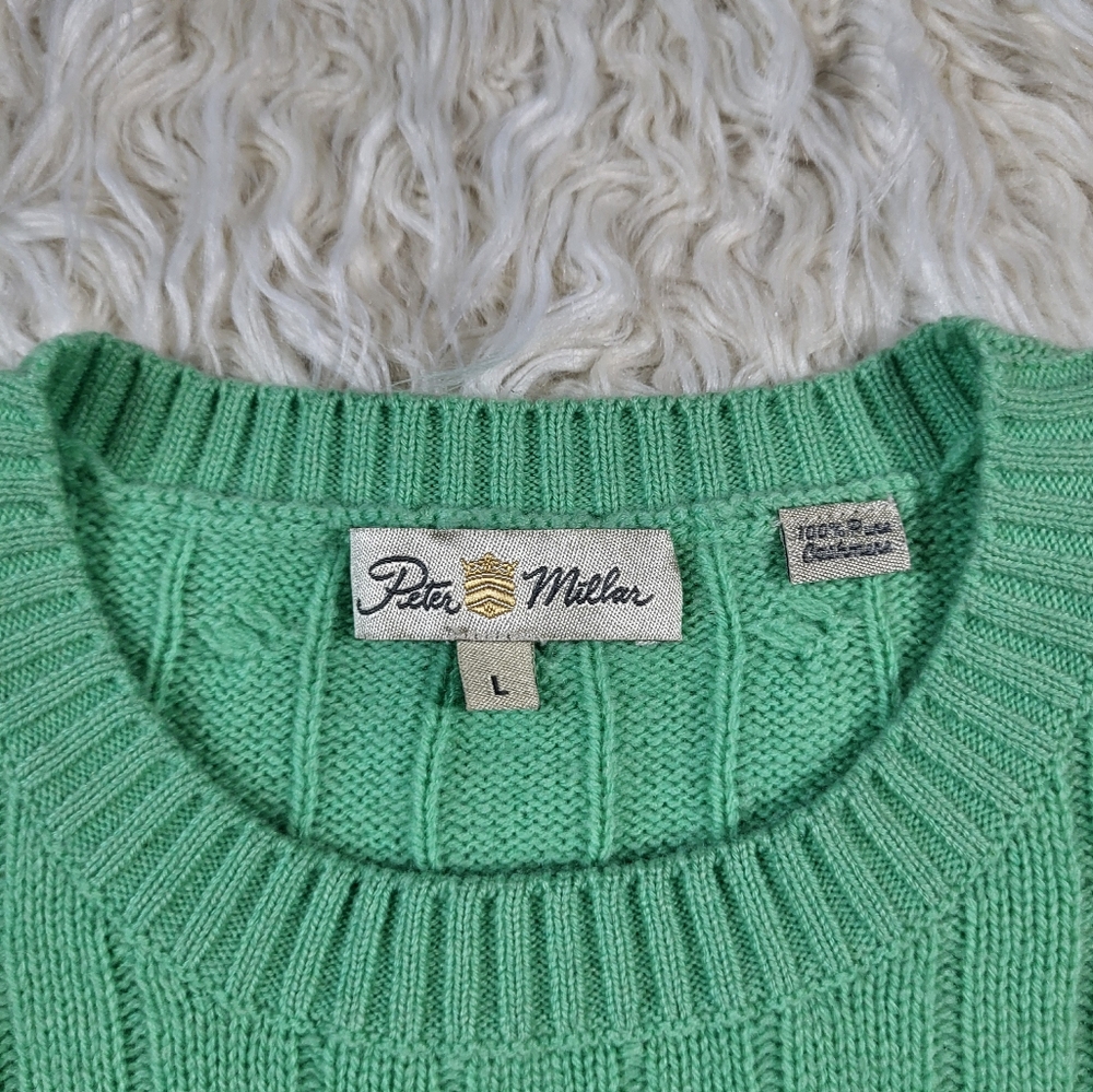 Peter Millar 100% Cashmere Green Cable Knit Sweater Size Large - Picture 5 of 14